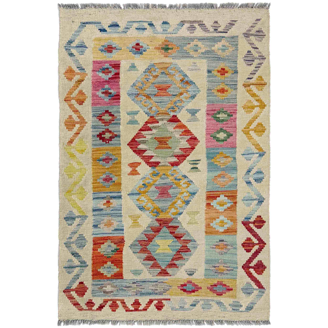 Afghan Vegetable Kilim Rug 2' 7" x 3' 10" Flat-Weave