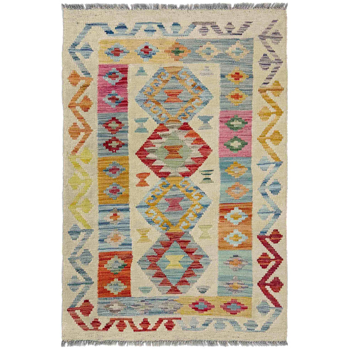 Afghan Vegetable Kilim Rug 2' 7" x 3' 10" Flat-Weave