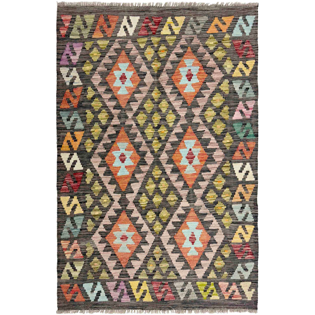 Afghan Vegetable Kilim Rug 3' 5" x 5' 1" Flat-Weave