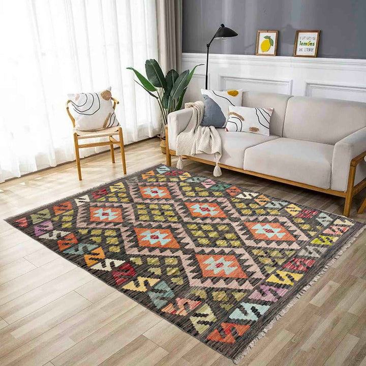 Afghan Vegetable Kilim Rug 3' 5" x 5' 1" Flat-Weave reverse