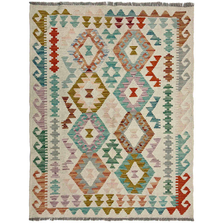 Afghan Vegetable Kilim Rug 3' 7" x 4' 11" Flat-Weave