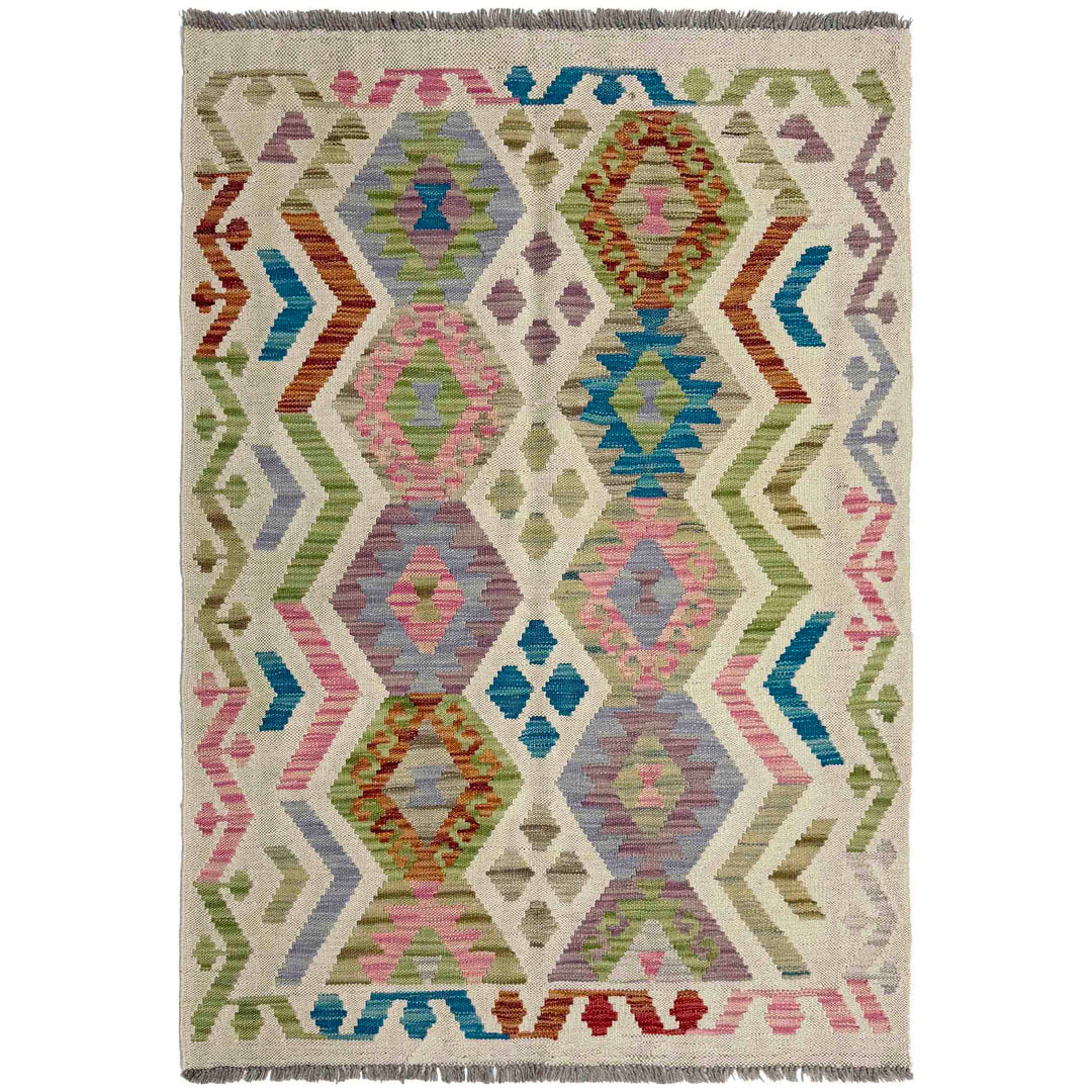 Afghan Vegetable Kilim Rug 3' 3" x 4' 10" Flat-Weave
