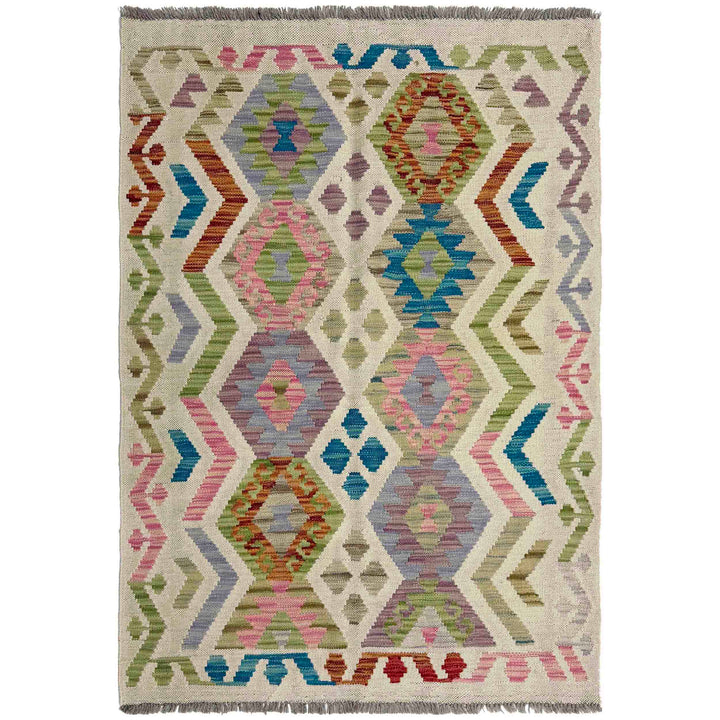 Afghan Vegetable Kilim Rug 3' 3" x 4' 10" Flat-Weave