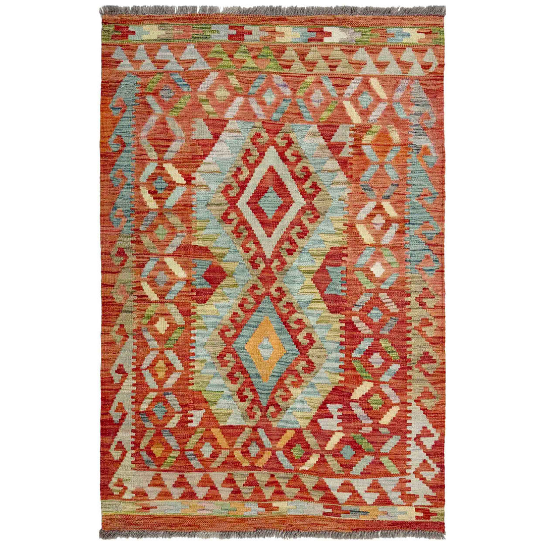 Afghan Vegetable Kilim Rug 3' 5" x 4' 11" Flat-Weave