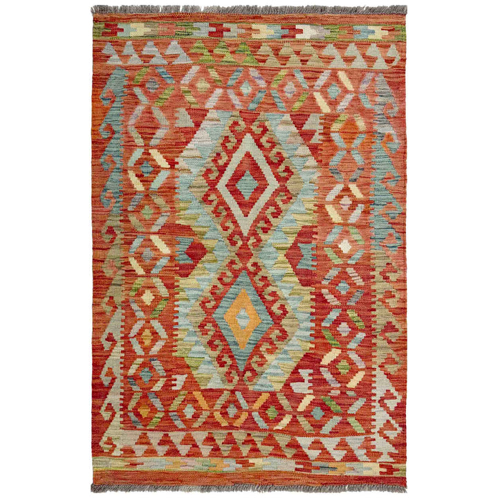 Afghan Vegetable Kilim Rug 3' 5" x 4' 11" Flat-Weave
