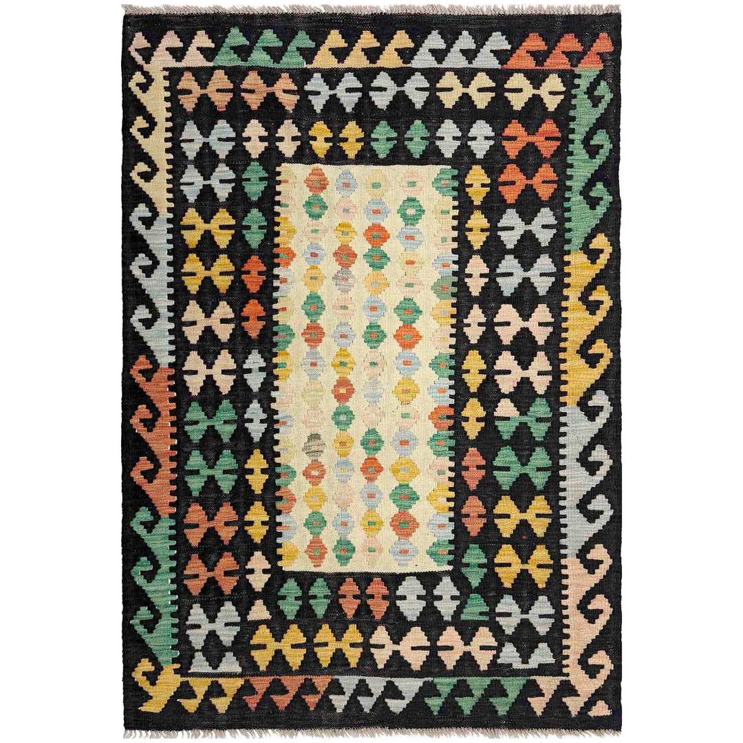 Afghan Vegetable Kilim Rug 3' 7" x 5' 1" Flat-Weave