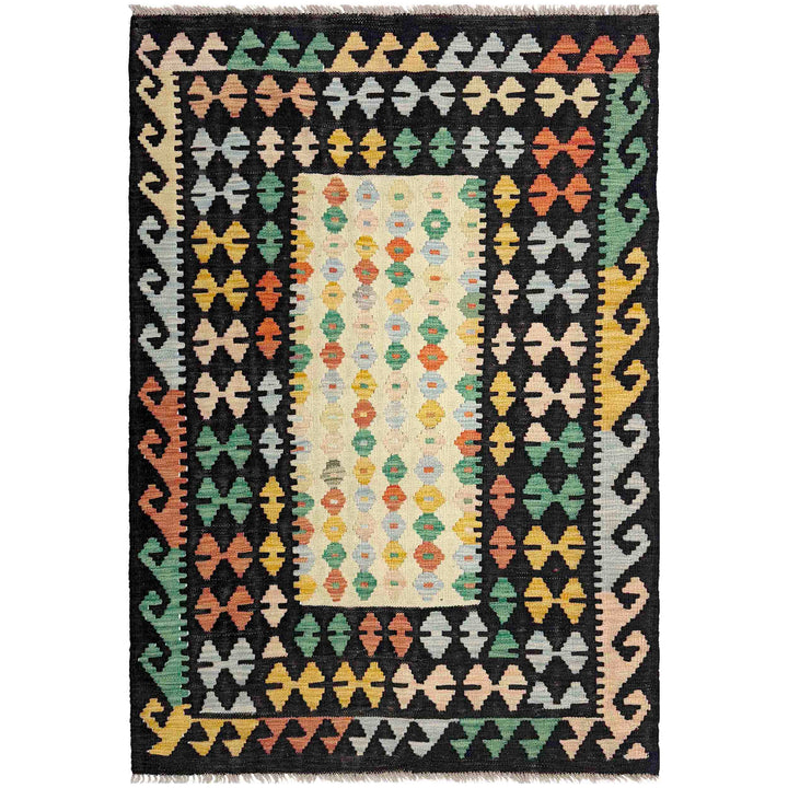 Afghan Vegetable Kilim Rug 3' 7" x 5' 1" Flat-Weave