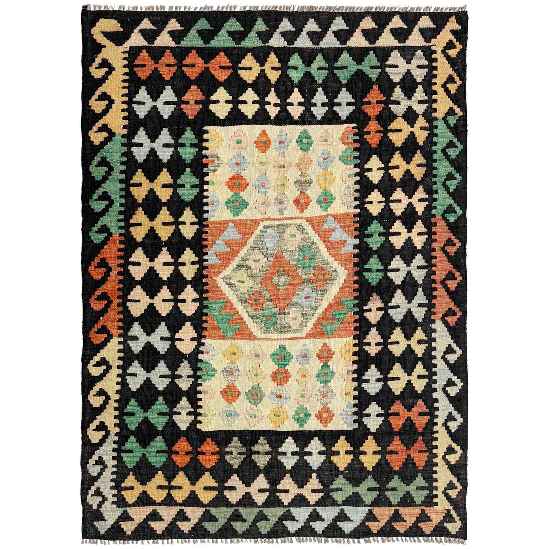Afghan Vegetable Kilim Rug 3' 6" x 4' 10" Flat-Weave