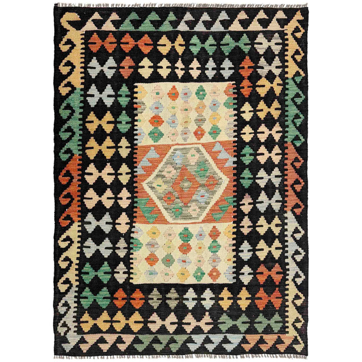 Afghan Vegetable Kilim Rug 3' 6" x 4' 10" Flat-Weave
