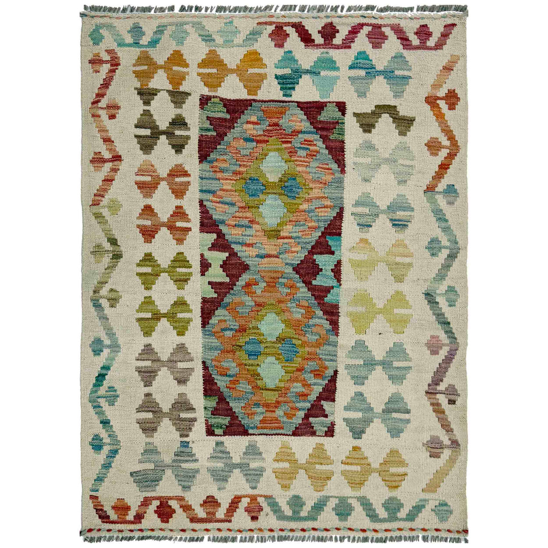 Afghan Vegetable Kilim Rug 2' 10" x 3' 9" Flat-Weave