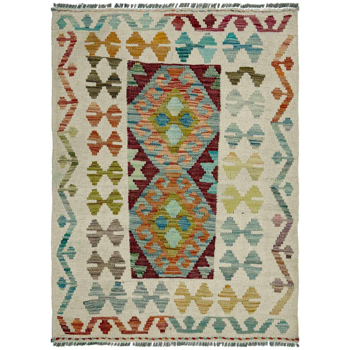Afghan Vegetable Kilim Rug 2' 10" x 3' 9" Flat-Weave