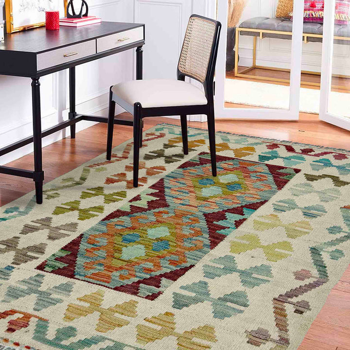 Afghan Vegetable Kilim Rug 2' 10" x 3' 9" Flat-Weave reverse