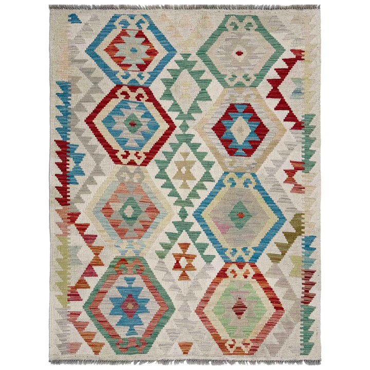 Afghan Vegetable Kilim Rug 3' 5" x 5' 1" Flat-Weave