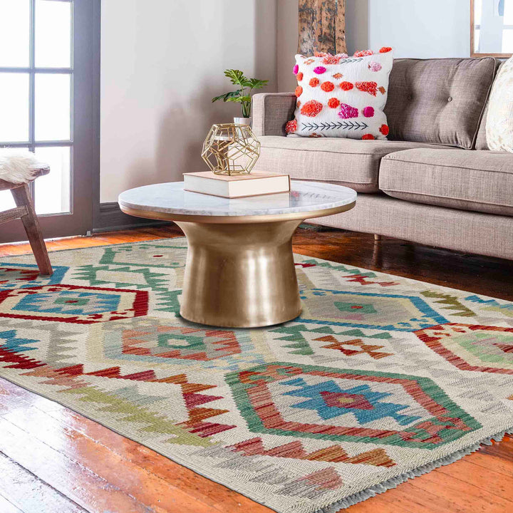 Afghan Vegetable Kilim Rug 3' 5" x 5' 1" Flat-Weave reverse