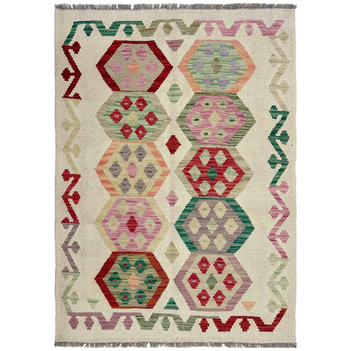 Afghan Vegetable Kilim Rug 3' 4" x 4' 9" Flat-Weave