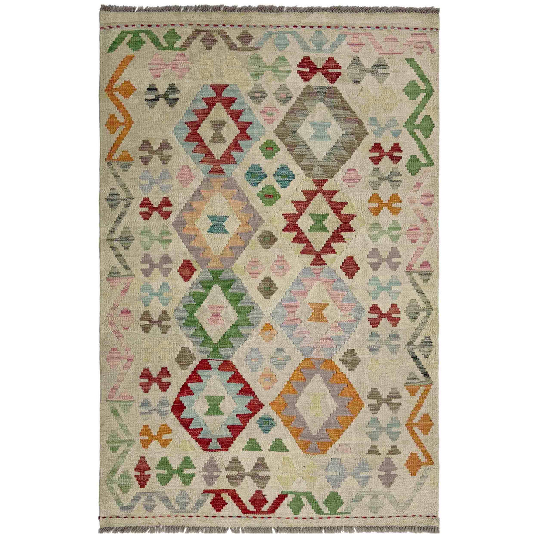 Afghan Vegetable Kilim Rug 3' 2" x 4' 9" Flat-Weave