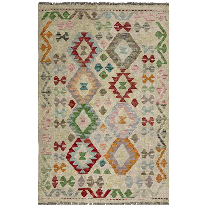 Afghan Vegetable Kilim Rug 3' 2" x 4' 9" Flat-Weave