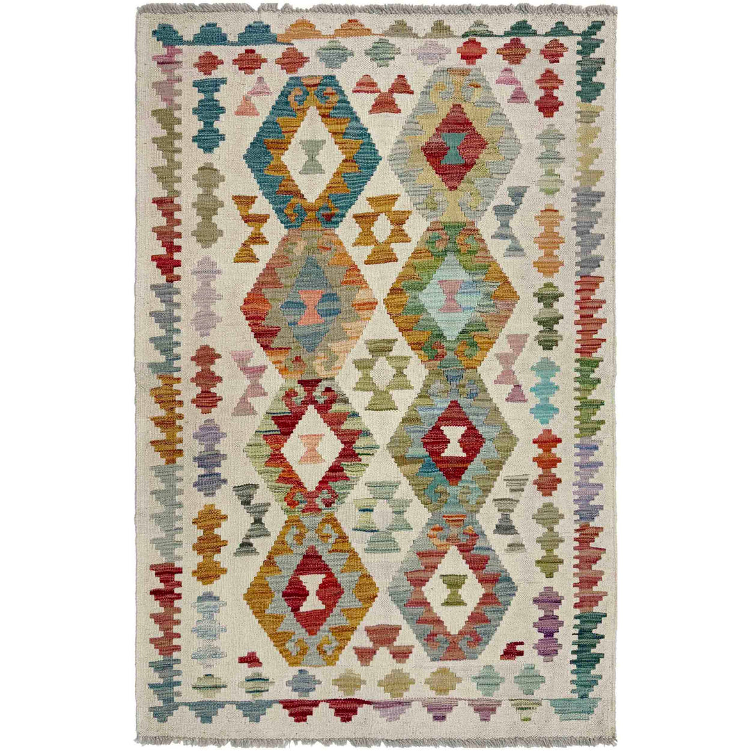 Afghan Vegetable Kilim Rug 3' 2" x 5' 2" Flat-Weave