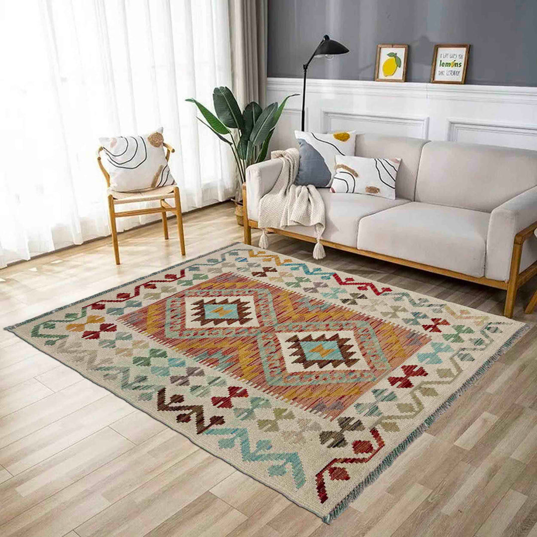 Afghan Vegetable Kilim Rug 2' 9" x 4' 6" Flat-Weave reverse