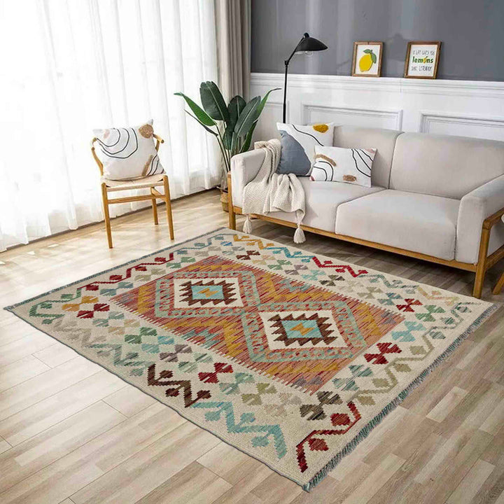 Afghan Vegetable Kilim Rug 2' 9" x 4' 6" Flat-Weave reverse