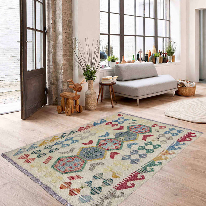 Afghan Vegetable Kilim Rug 2' 8" x 4' 1" Flat-Weave reverse