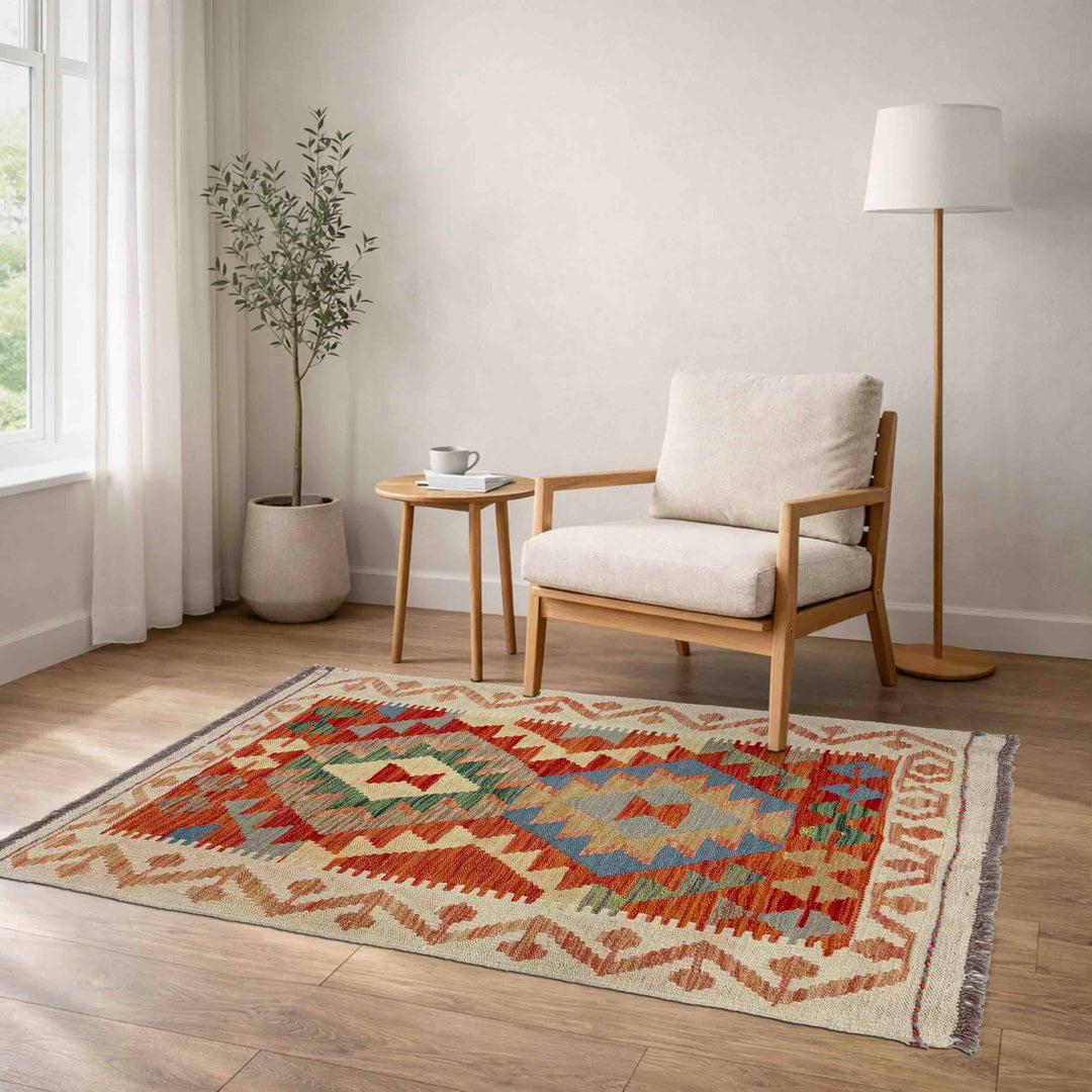 Afghan Vegetable Kilim Rug 2' 9" x 4' 0" Flat-Weave reverse