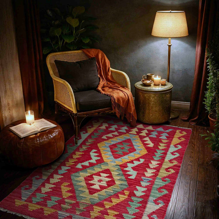 Afghan Vegetable Kilim Rug 2' 3" x 4' 2" Flat-Weave reverse