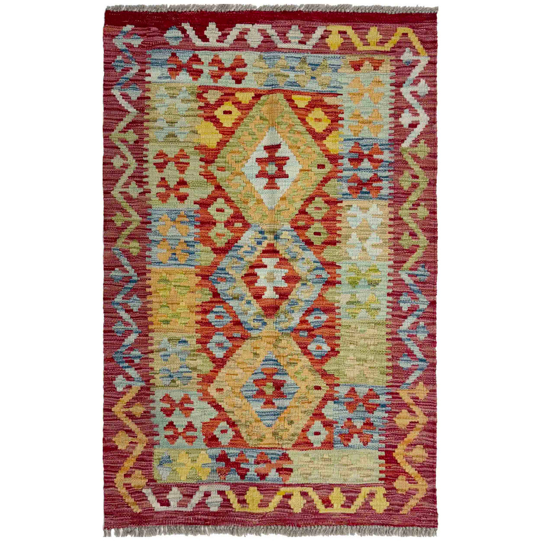 Afghan Vegetable Kilim Rug 2' 7" x 4' 2" Flat-Weave