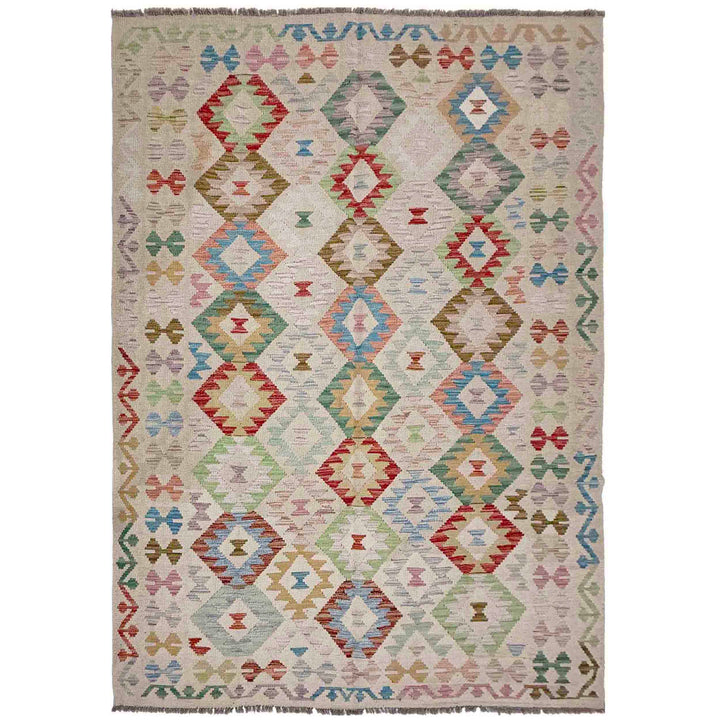 Afghan Vegetable Kilim Rug 5' 7" x 8' 1" Flat-Weave