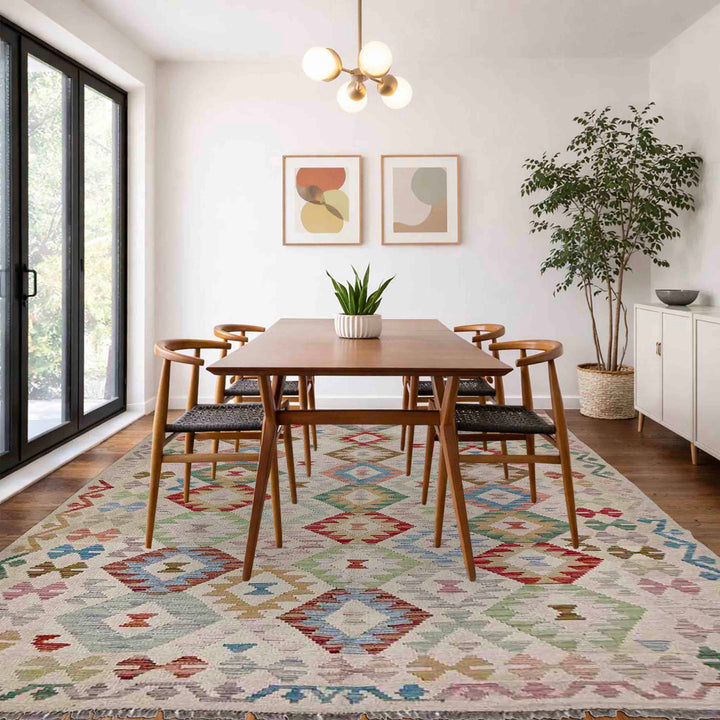 Afghan Vegetable Kilim Rug 5' 7" x 8' 1" Flat-Weave reverse