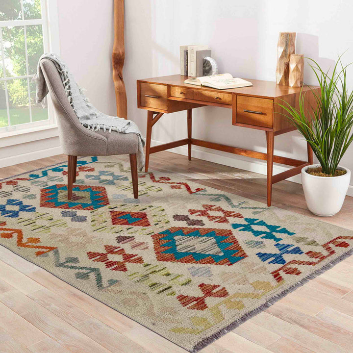 Afghan Vegetable Kilim Rug 2' 5" x 4' 3" Flat-Weave reverse