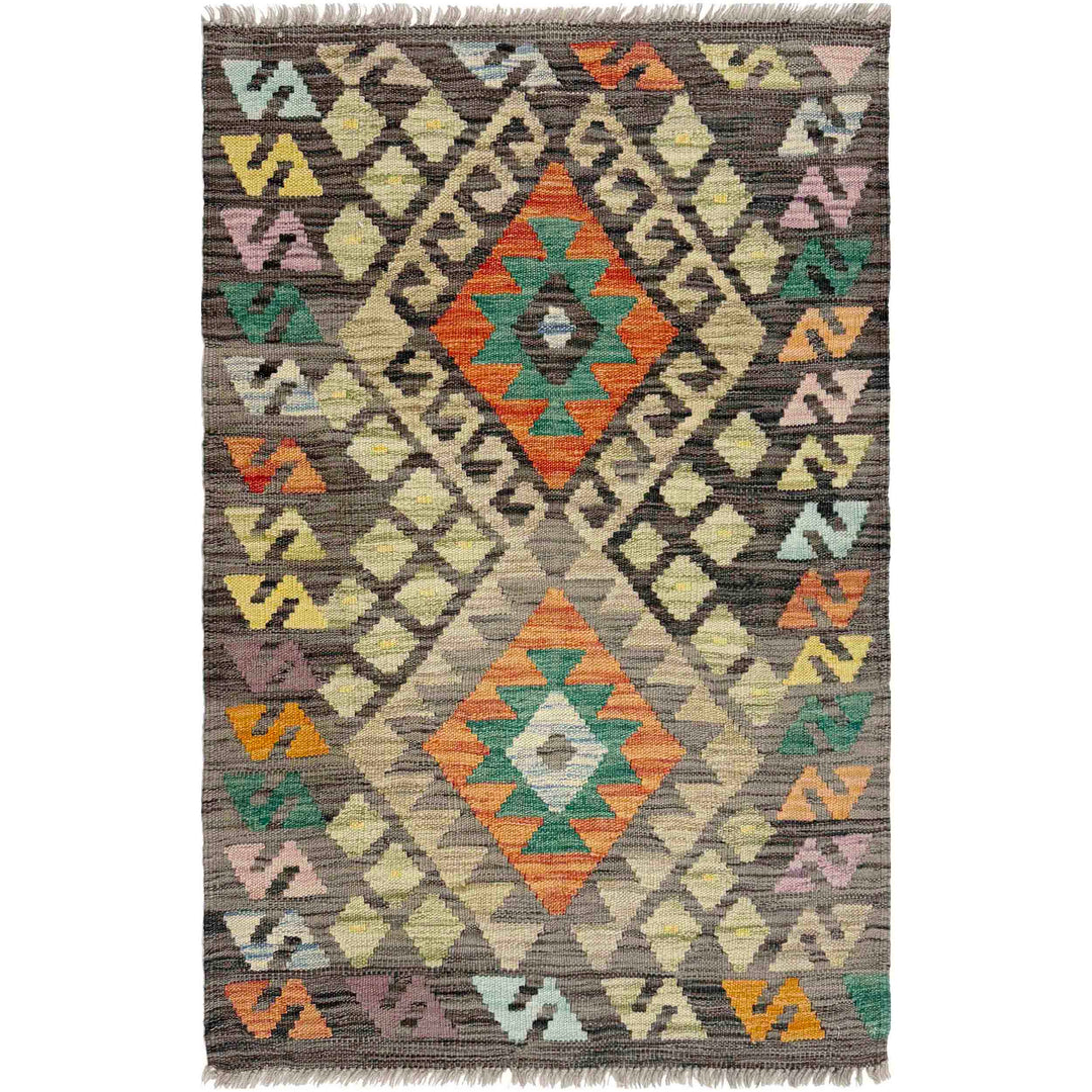 Afghan Vegetable Kilim Rug 2' 7" x 4' 1" Flat-Weave