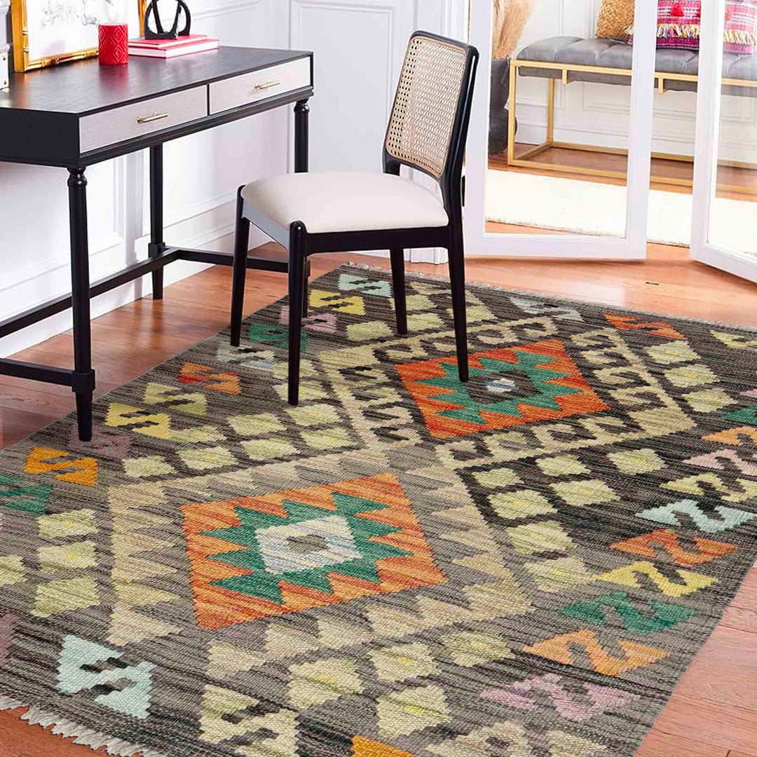 Afghan Vegetable Kilim Rug 2' 7" x 4' 1" Flat-Weave reverse