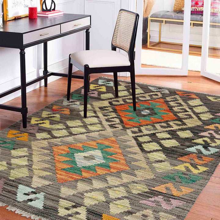 Afghan Vegetable Kilim Rug 2' 7" x 4' 1" Flat-Weave reverse