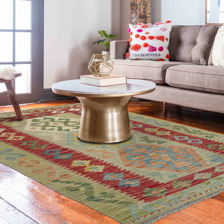 Afghan Vegetable Kilim Rug 2' 9" x 4' 11" Flat-Weave reverse