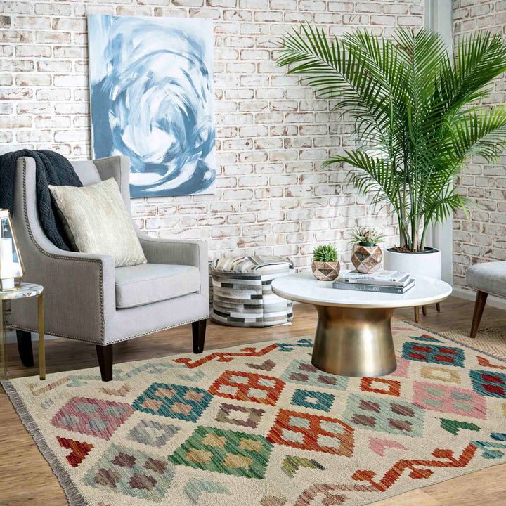 Afghan Vegetable Kilim Rug 2' 5" x 4' 2" Flat-Weave reverse
