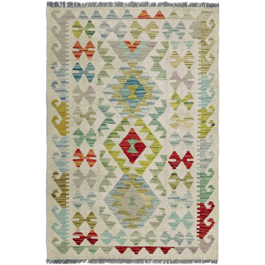 Afghan Vegetable Kilim Rug 2'9" x 4'2" Flat-Weave