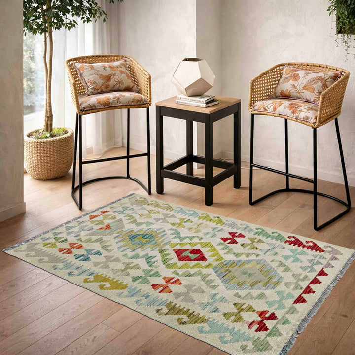 Afghan Vegetable Kilim Rug 2'9" x 4'2" Flat-Weave reverse