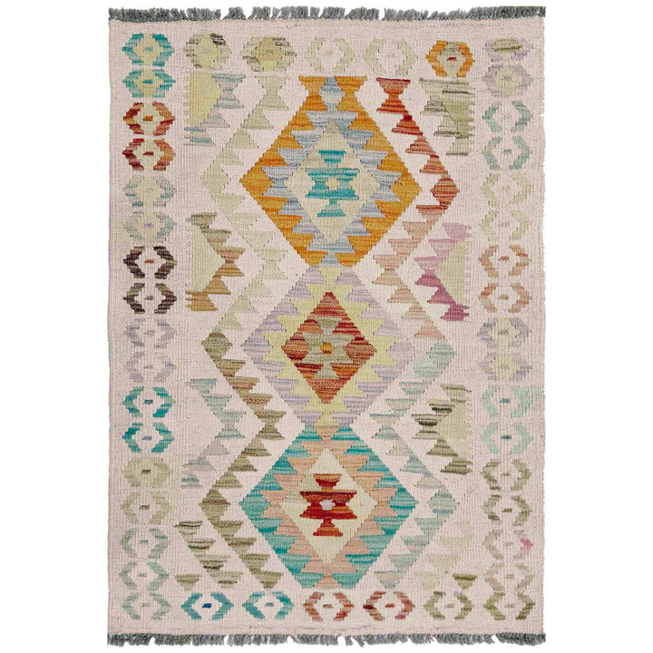 Afghan Vegetable Kilim Rug 2'7" x 3'10" Flat-Weave