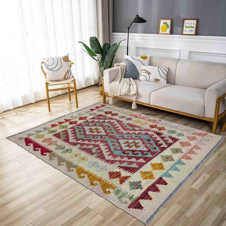 Afghan Vegetable Kilim Rug 2' 11" x 4' 1" Flat-Weave reverse