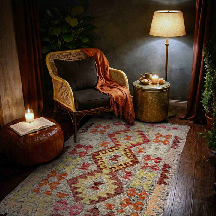 Afghan Vegetable Kilim Rug 2' 6" x 4' 5" Flat-Weave reverse