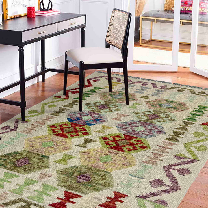 Afghan Vegetable Kilim Rug 2' 6" x 4' 0" Flat-Weave reverse