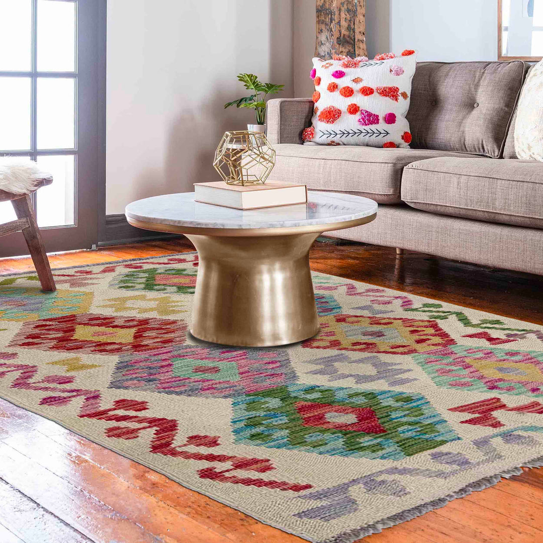 Afghan Vegetable Kilim Rug 2' 6" x 4' 2" Flat-Weave reverse