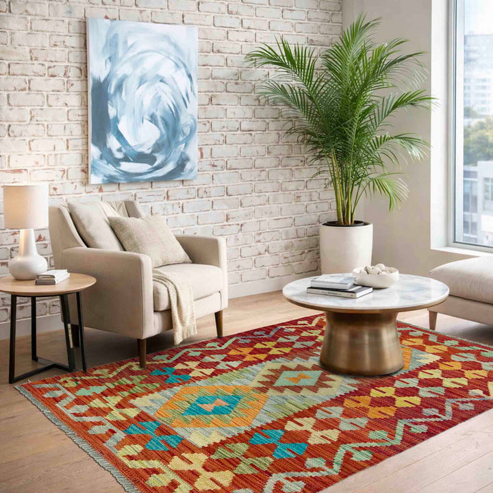 Afghan Vegetable Kilim Rug 2' 7" x 4' 6" Flat-Weave reverse