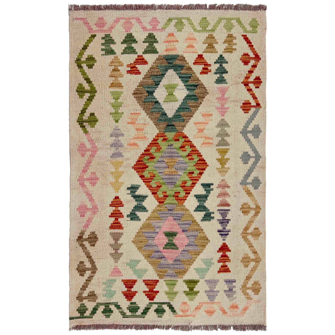 Afghan Vegetable Kilim Rug 2' 7" x 4' 1" Flat-Weave