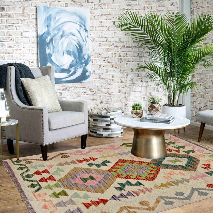 Afghan Vegetable Kilim Rug 2' 7" x 4' 1" Flat-Weave reverse