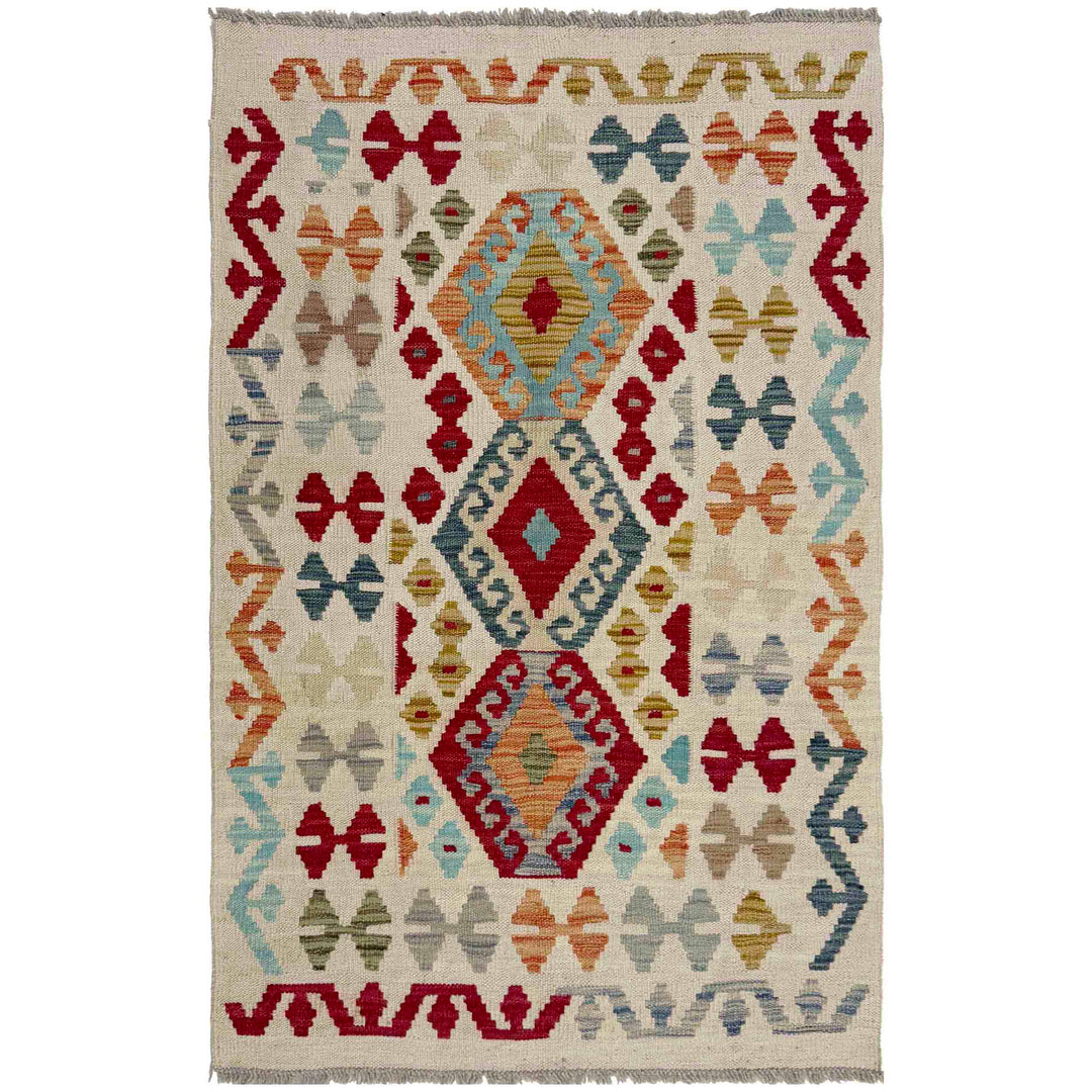 Afghan Vegetable Kilim Rug 2'7" x 4'0" Flat-Weave