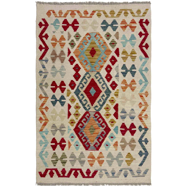 Afghan Vegetable Kilim Rug 2'7" x 4'0" Flat-Weave