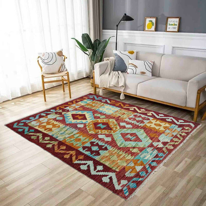 Afghan Vegetable Kilim Rug 2' 9" x 3' 11" Flat-Weave reverse