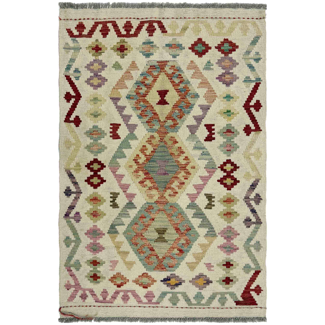 Afghan Vegetable Kilim Rug 2' 9" x 4' 3" Flat-Weave